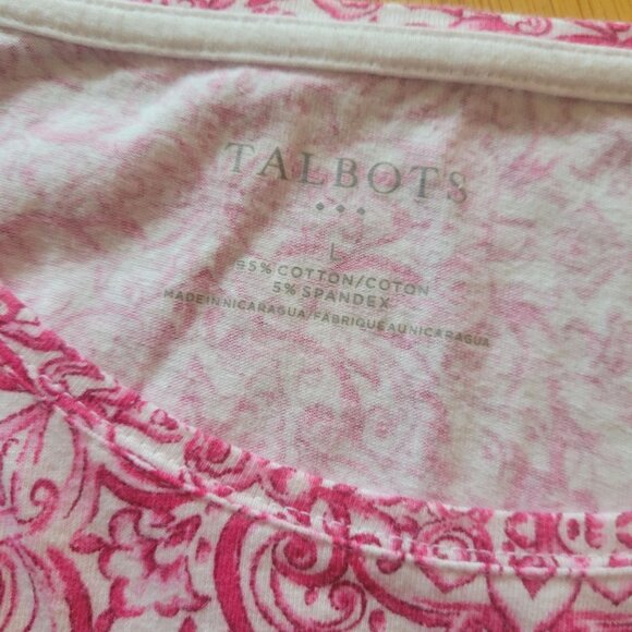 Talbots Pink & White Short Sleeve Top Cotton Blend Womens Size Large - Picture 4 of 4